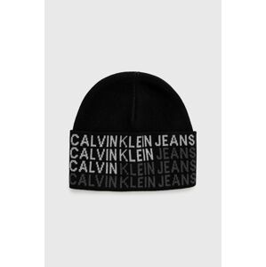 Čepice Calvin Klein Jeans černá barva, z tenké pleteniny, bavlněná