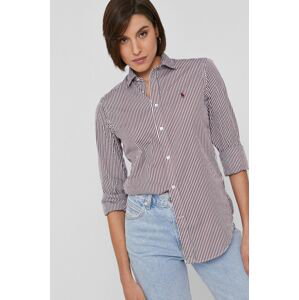 Bavlněné tričko Polo Ralph Lauren dámské, vínová barva, regular, s klasickým límcem