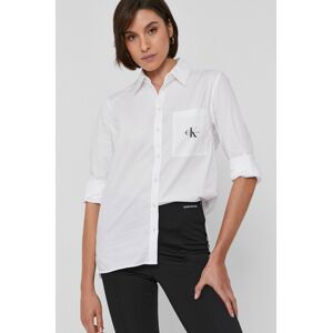 Košile Calvin Klein Jeans dámská, bílá barva, regular, s klasickým límcem