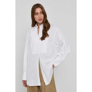 Bavlněné tričko Victoria Victoria Beckham dámské, bílá barva, relaxed, s klasickým límcem