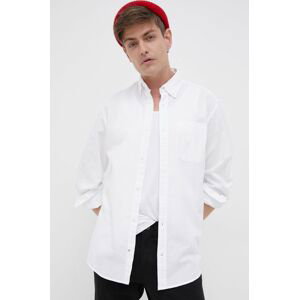 Bavlněné tričko Produkt by Jack & Jones pánské, bílá barva, regular, s límečkem button-down