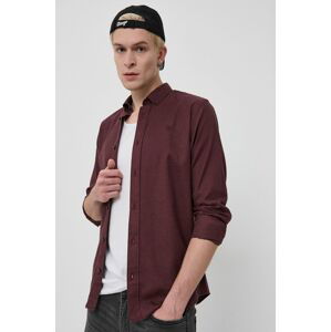 Bavlněné tričko Premium by Jack&Jones pánské, hnědá barva, slim, s límečkem button-down