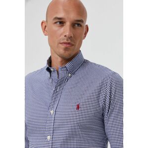 Košile Polo Ralph Lauren pánská, tmavomodrá barva, slim, s límečkem button-down