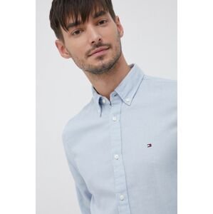 Košile ze směsi lnu Tommy Hilfiger pánská, slim, s límečkem button-down