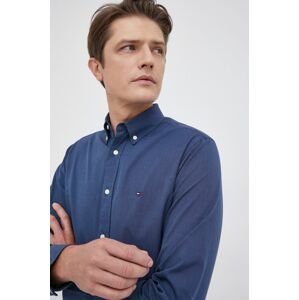 Bavlněné tričko Tommy Hilfiger pánské, tmavomodrá barva, regular, s límečkem button-down
