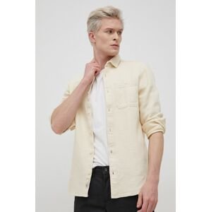 Manšestrová košile Jack & Jones pánská, krémová barva, regular, s klasickým límcem