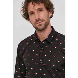 Bavlněné tričko Hugo pánské, černá barva, slim, s italským límcem