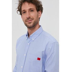 Bavlněné tričko Hugo pánské, slim, s límečkem button-down