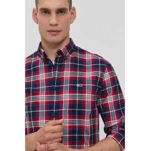 Košile Tommy Jeans pánská, tmavomodrá barva, slim, s límečkem button-down