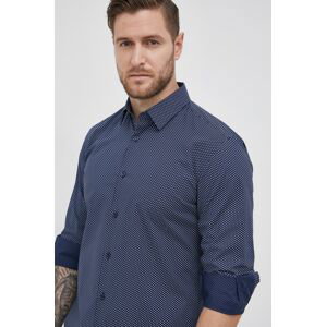 Bavlněné tričko Boss pánské, tmavomodrá barva, regular, s klasickým límcem