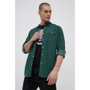 Manšestrová košile Levi's pánská, zelená barva, regular, s klasickým límcem