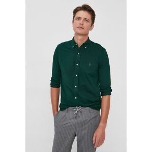 Bavlněné tričko Polo Ralph Lauren pánské, zelená barva, regular, s límečkem button-down