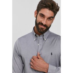 Bavlněné tričko Polo Ralph Lauren pánské, šedá barva, slim, s límečkem button-down