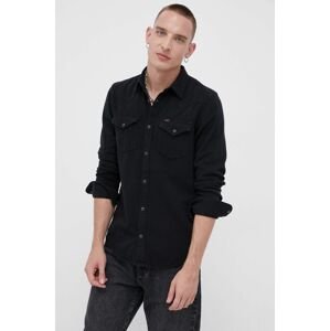 Bavlněné tričko Lee pánské, černá barva, regular, s klasickým límcem