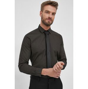 Bavlněné tričko Sisley pánské, černá barva, regular, s klasickým límcem