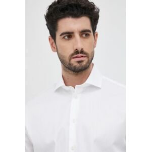 Bavlněné tričko Selected Homme pánské, bílá barva, regular, s italským límcem