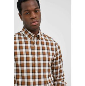 Bavlněné tričko Tommy Hilfiger pánská, hnědá barva, slim, s klasickým límcem