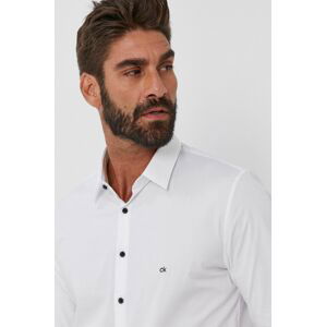 Košile Calvin Klein pánská, bílá barva, slim, s klasickým límcem