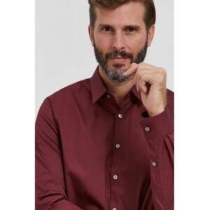Košile Calvin Klein pánská, vínová barva, slim, s klasickým límcem