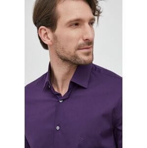 Košile Calvin Klein pánská, fialová barva, slim, s klasickým límcem
