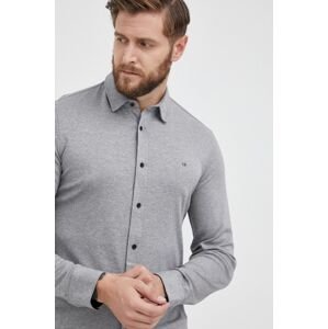 Bavlněné tričko Calvin Klein pánské, šedá barva, slim, s klasickým límcem