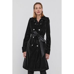 Trench kabát Guess dámský, černá barva, přechodný, dvouřadový
