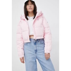 Bunda Tommy Jeans dámská, růžová barva, zimní