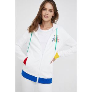 Bavlněná mikina United Colors of Benetton dámská, bílá barva, s aplikací