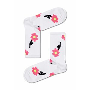 Ponožky Happy Socks Pixle Flower 3/4 Crew dámské, bílá barva