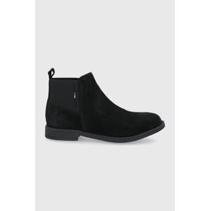 Semišové kotníkové boty Tommy Jeans dámské, černá barva, na plochém podpatku