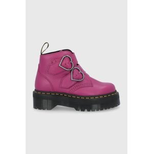 Kožené kotníkové boty Dr. Martens Devon Heart dámské, růžová barva, na platformě