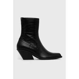 Westernové kožené boty Armani Exchange dámské, černá barva, na podpatku