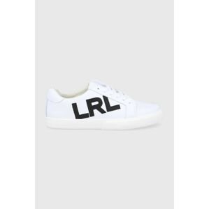 Kožené boty Lauren Ralph Lauren bílá barva, na plochém podpatku