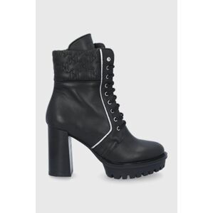 Kožené kotníkové boty Karl Lagerfeld Voyage IV dámské, černá barva, na podpatku