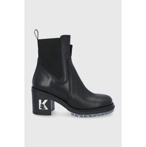 Kožené kotníkové boty Karl Lagerfeld dámské, černá barva, na podpatku