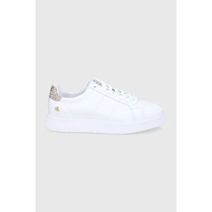 Kožené boty Lauren Ralph Lauren bílá barva, na plochém podpatku