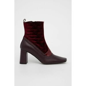 Kožené kotníkové boty Karl Lagerfeld dámské, vínová barva, na podpatku