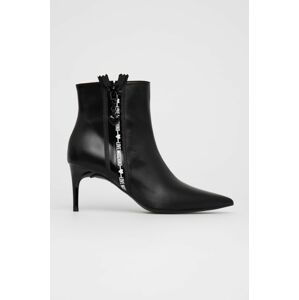 Kožené kotníkové boty Love Moschino dámské, černá barva, na podpatku