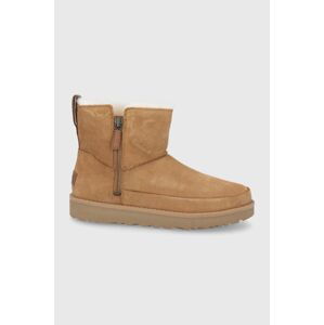 Semišové sněhule UGG Classic Zip Mini hnědá barva