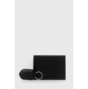 Kožená peněženka + klíčenka Emporio Armani pánská, černá barva