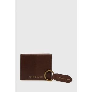 Kožená peněženka + klíčenka Tommy Hilfiger pánský, hnědá barva