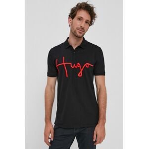 Polo tričko Hugo pánské, černá barva, s aplikací