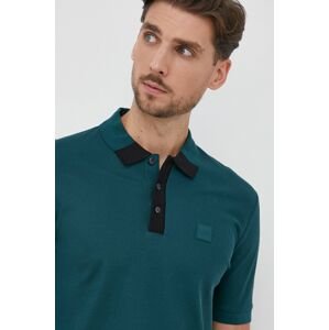 Bavlněné polo tričko Boss zelená barva, s aplikací