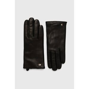 Kožené rukavice Tommy Hilfiger dámské, černá barva