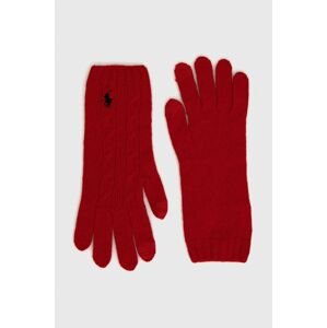 Vlněné rukavice Polo Ralph Lauren dámské, červená barva