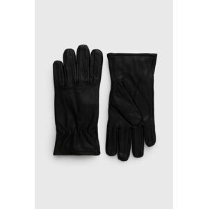 Kožené rukavice Jack & Jones pánské, černá barva