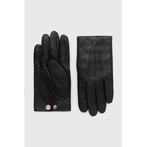 Kožené rukavice Hugo pánské, černá barva
