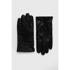 Kožené rukavice Boss pánské, černá barva