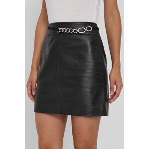 Kožená sukně Hugo černá barva, mini, jednoduchá