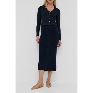 Vlněná sukně Lauren Ralph Lauren tmavomodrá barva, midi, jednoduchá